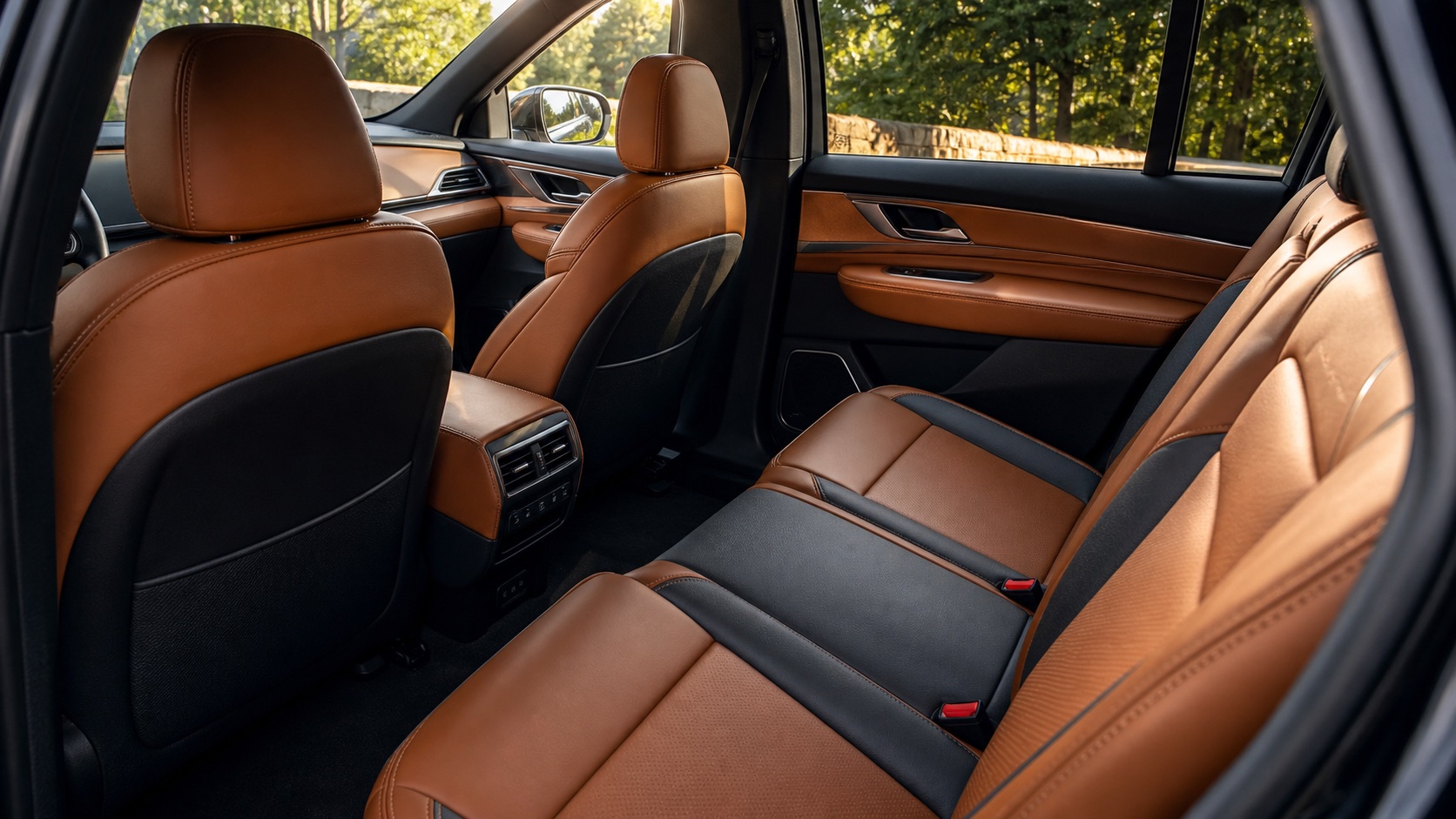 Cognac and charcoal leatherette automotive interior
